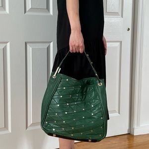 L.A.M.B genuine leather studded shoulder bag in green with dust bag.